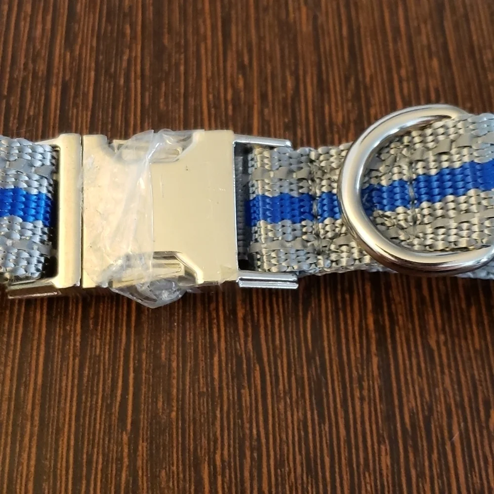 Deago Blue and Gray Reflective Collar and Leash Set Size M